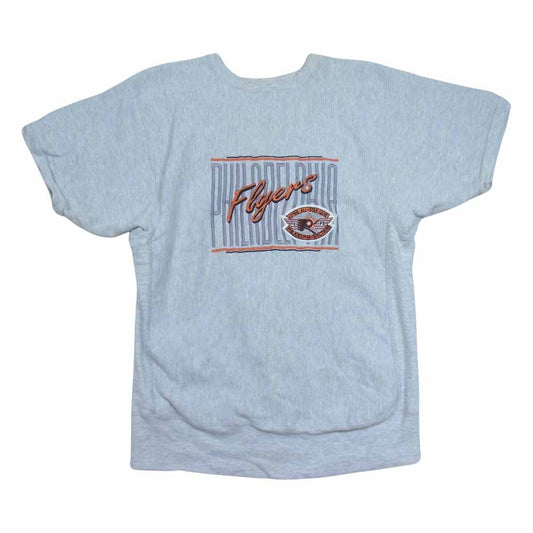 Champion チャンピオン ヴィンテージ USA製 90s 刺繍タグ リバースウィーブ 半袖スウェット グレー系 XL【中古】