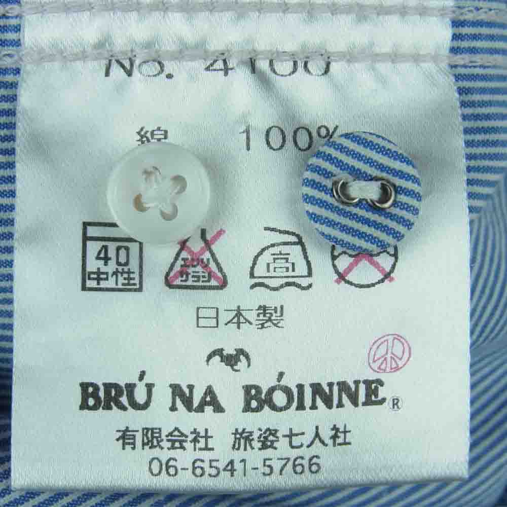 BRU NA BOINNE ブルーナボイン ストライプ 長袖 シャツ コットン 日本製 ライトブルー系 ホワイト系 00【中古】