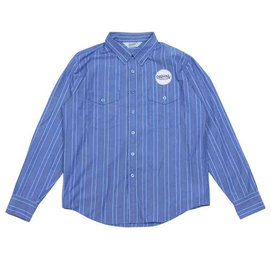 TENDERLOIN テンダーロイン T-STRIPE WORK SHIT BD ボタンダウン ストライプ ワッペン 長袖 シャツ ブルー系 XS【中古】