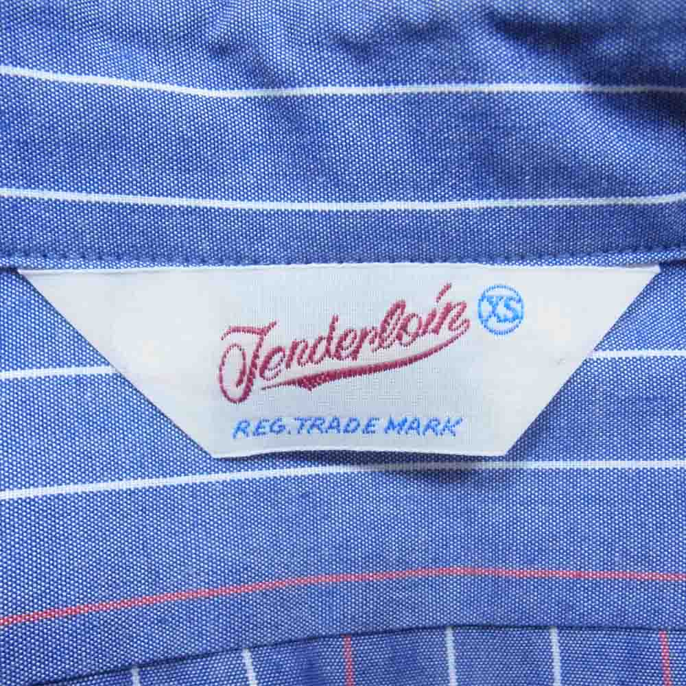 TENDERLOIN テンダーロイン T-STRIPE WORK SHIT BD ボタンダウン ストライプ ワッペン 長袖 シャツ ブルー系 XS【中古】