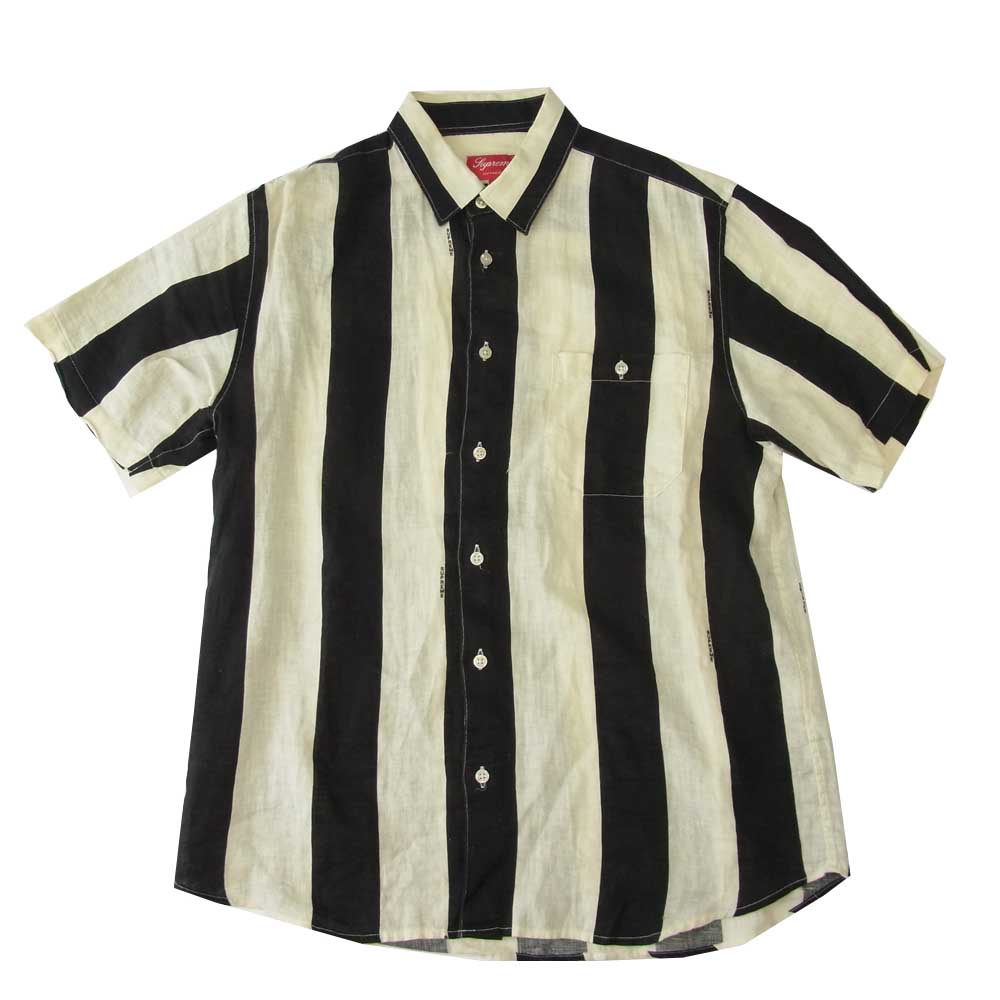 Supreme シュプリーム 18SS Wide Stripe Shirt ワイド ストライプ 半袖 シャツ ホワイト系 ブラック系【中古】