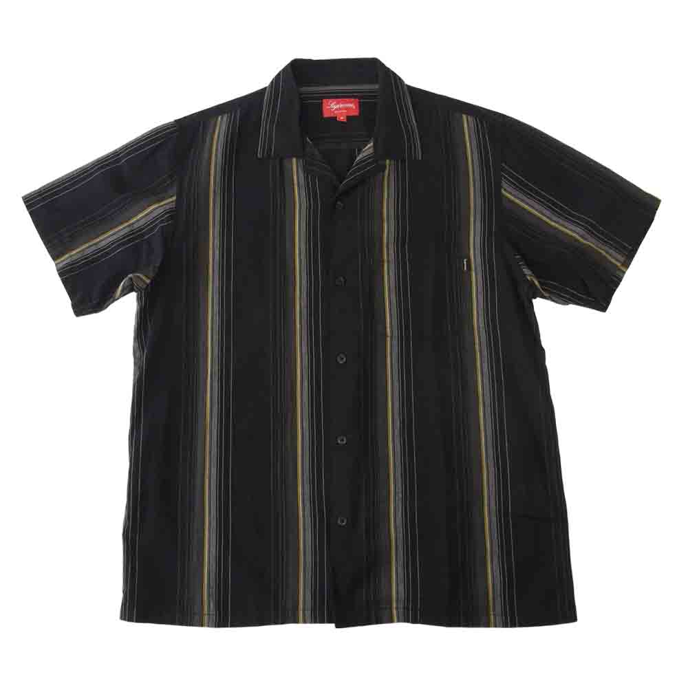 Supreme シュプリーム 19SS Vertical Stripe S/S Shirt ストライプ オープンカラー 間襟 半袖 シャツ ブラック系【中古】