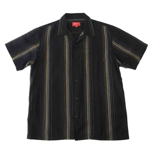 Supreme シュプリーム 19SS Vertical Stripe S/S Shirt ストライプ オープンカラー 間襟 半袖 シャツ ブラック系【中古】