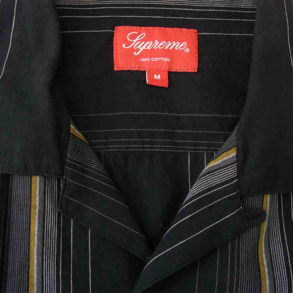 Supreme シュプリーム 19SS Vertical Stripe S/S Shirt ストライプ オープンカラー 間襟 半袖 シャツ ブラック系【中古】