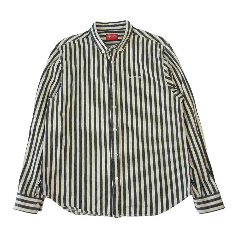 Supreme シュプリーム 16AW Printed Stripe Shirt ボタンダウン プリント ストライプ クラシックロゴ 刺繍 長袖 シャツ オフホワイト系 チャコール系【中古】