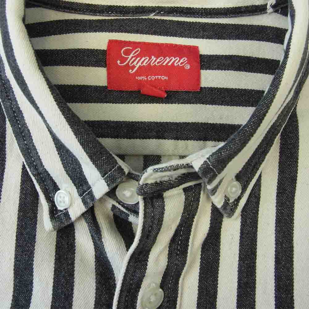 Supreme シュプリーム 16AW Printed Stripe Shirt ボタンダウン プリント ストライプ クラシックロゴ 刺繍 長袖 シャツ オフホワイト系 チャコール系【中古】