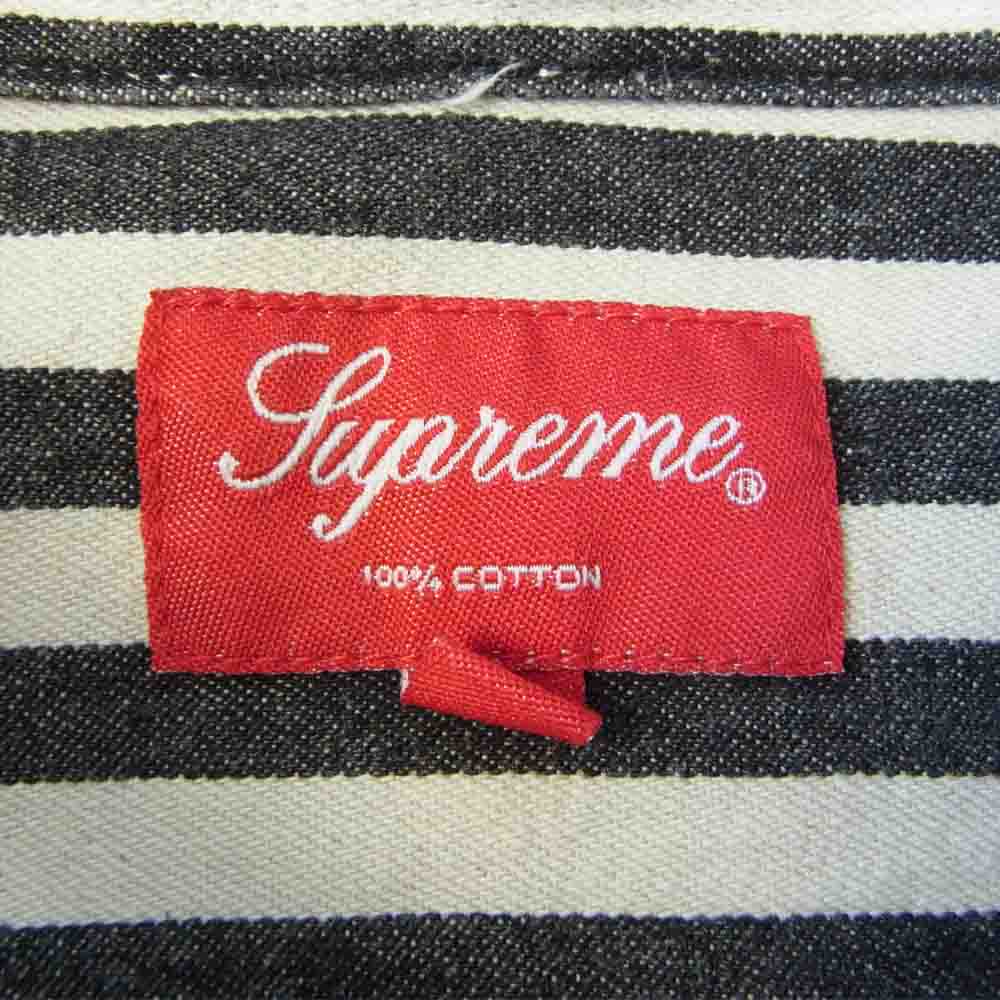 Supreme シュプリーム 16AW Printed Stripe Shirt ボタンダウン プリント ストライプ クラシックロゴ 刺繍 長袖 シャツ オフホワイト系 チャコール系【中古】