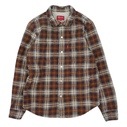 Supreme シュプリーム 15AW Flannel Sherpa Shirt フランネル シェルパ 裏ボア 長袖シャツ ブラウン系 S【中古】
