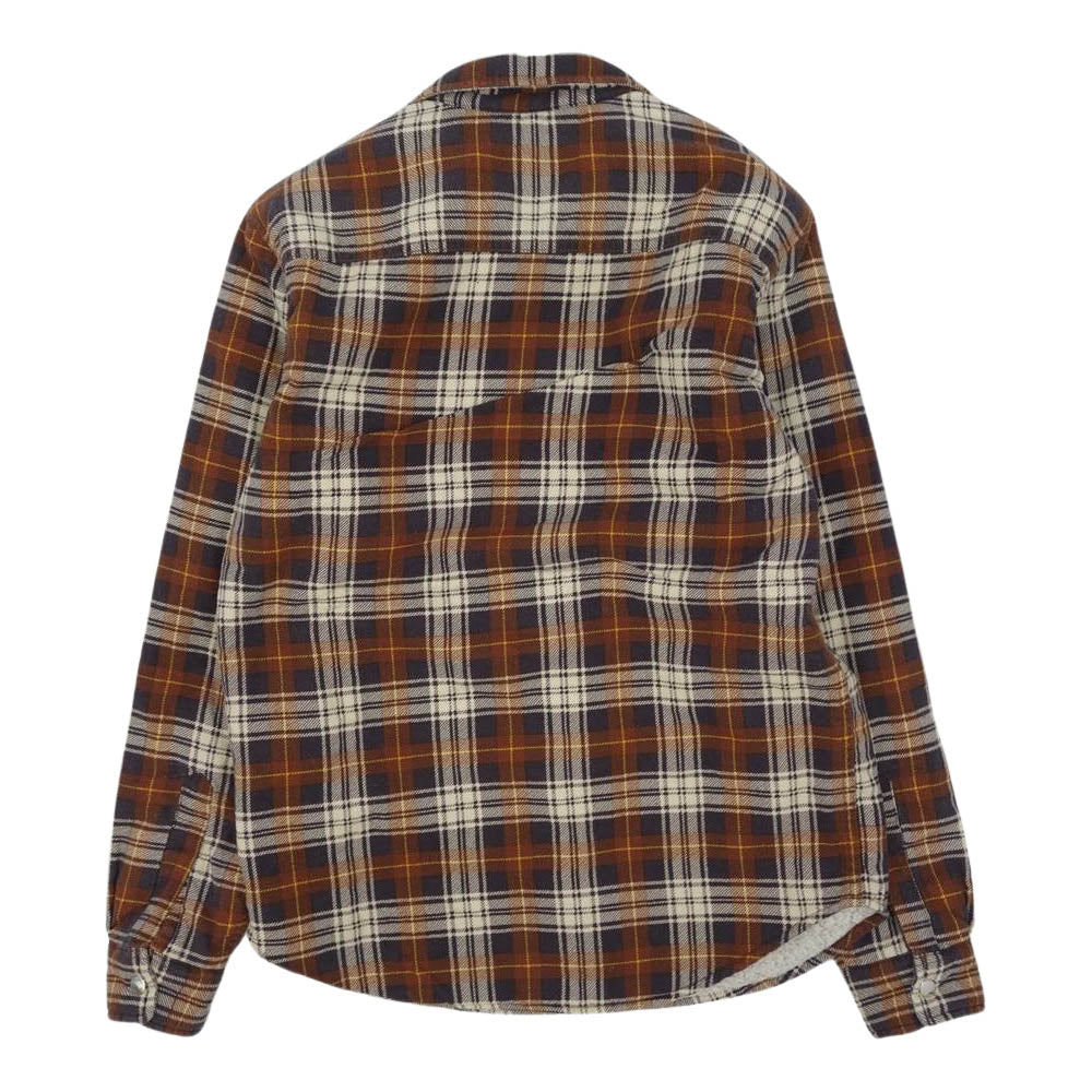 Supreme シュプリーム 15AW Flannel Sherpa Shirt フランネル シェルパ 裏ボア 長袖シャツ ブラウン系 S【中古】