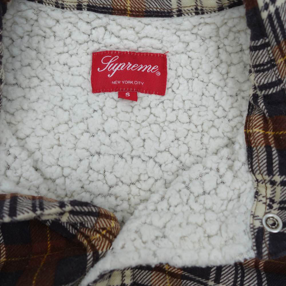 Supreme シュプリーム 15AW Flannel Sherpa Shirt フランネル シェルパ 裏ボア 長袖シャツ ブラウン系 S【中古】