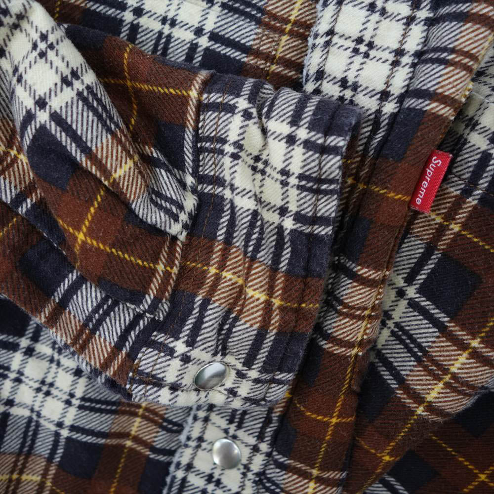 Supreme シュプリーム 15AW Flannel Sherpa Shirt フランネル シェルパ 裏ボア 長袖シャツ ブラウン系 S【中古】