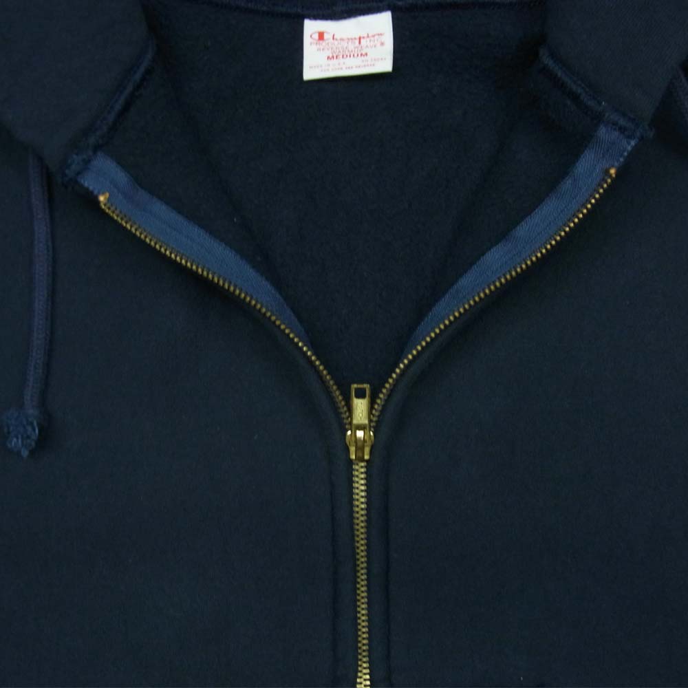 Champion チャンピオン USA製 単タグ 復刻 リバースウィーブ フルジップ スウェット パーカー ダークネイビー系 M【中古】