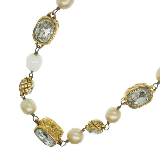 CHANEL シャネル 2 3 刻印 マトラッセ ラインストーン フェイクパール ネックレス ゴールド系【中古】