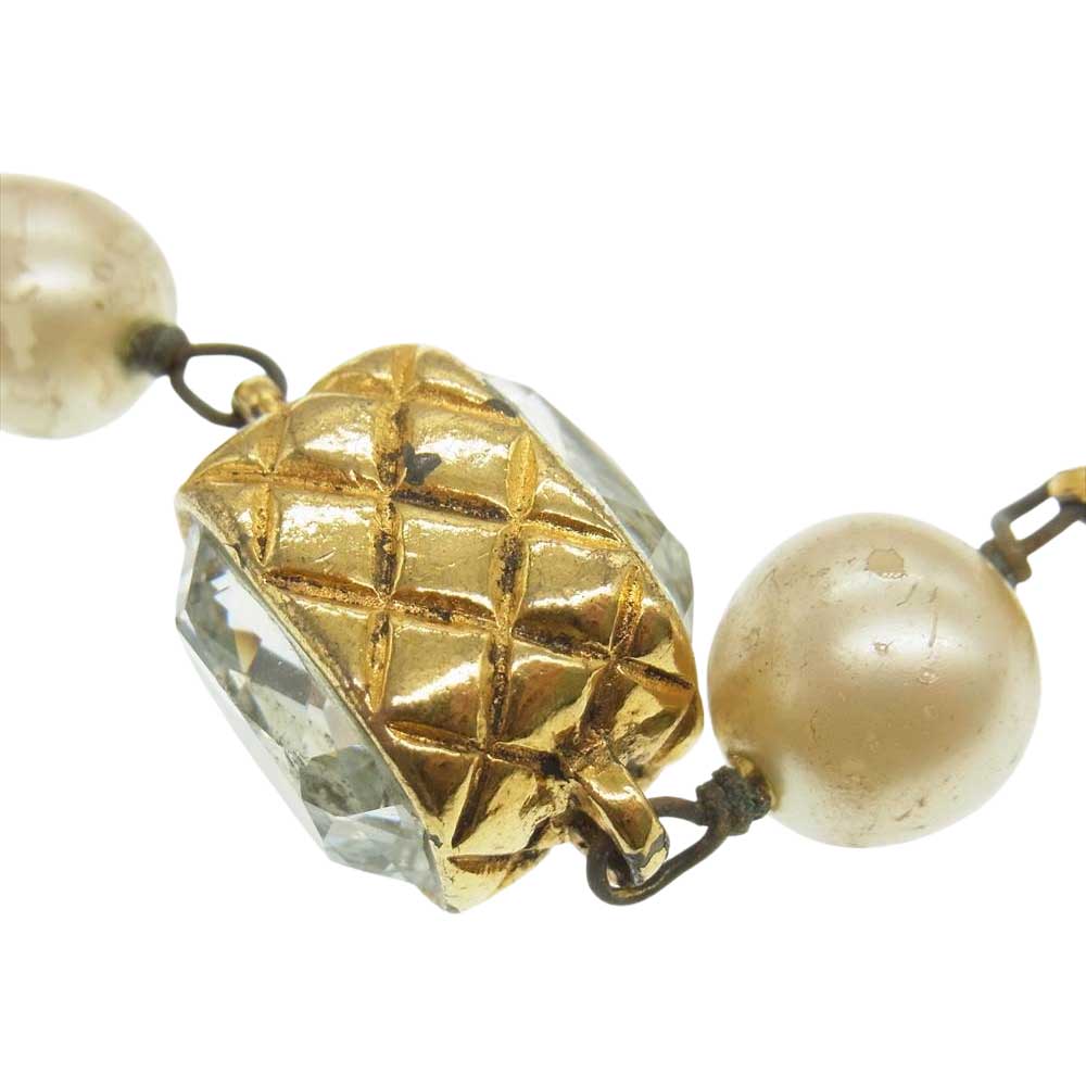 CHANEL シャネル 2 3 刻印 マトラッセ ラインストーン フェイクパール ネックレス ゴールド系【中古】