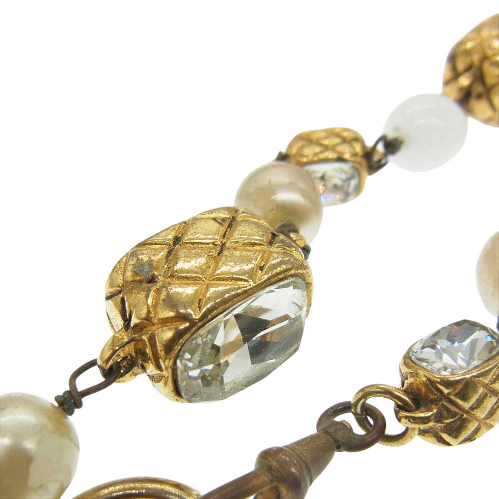 CHANEL シャネル 2 3 刻印 マトラッセ ラインストーン フェイクパール ネックレス ゴールド系【中古】