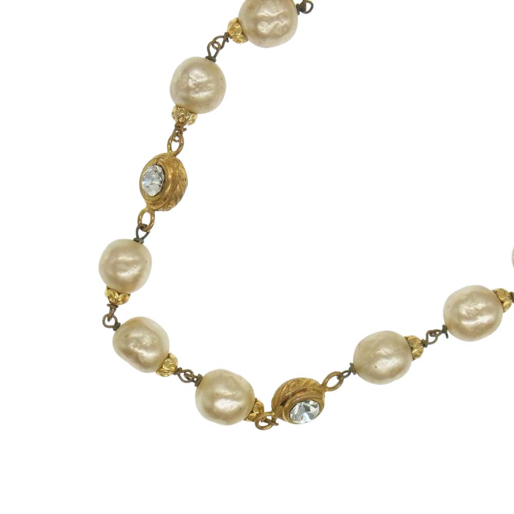CHANEL シャネル ラインストーン フェイクパール ロング ネックレス ゴールド系【中古】