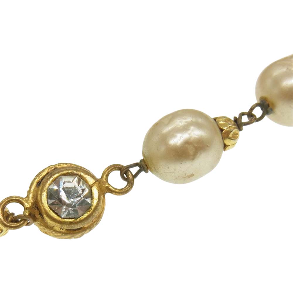 CHANEL シャネル ラインストーン フェイクパール ロング ネックレス ゴールド系【中古】