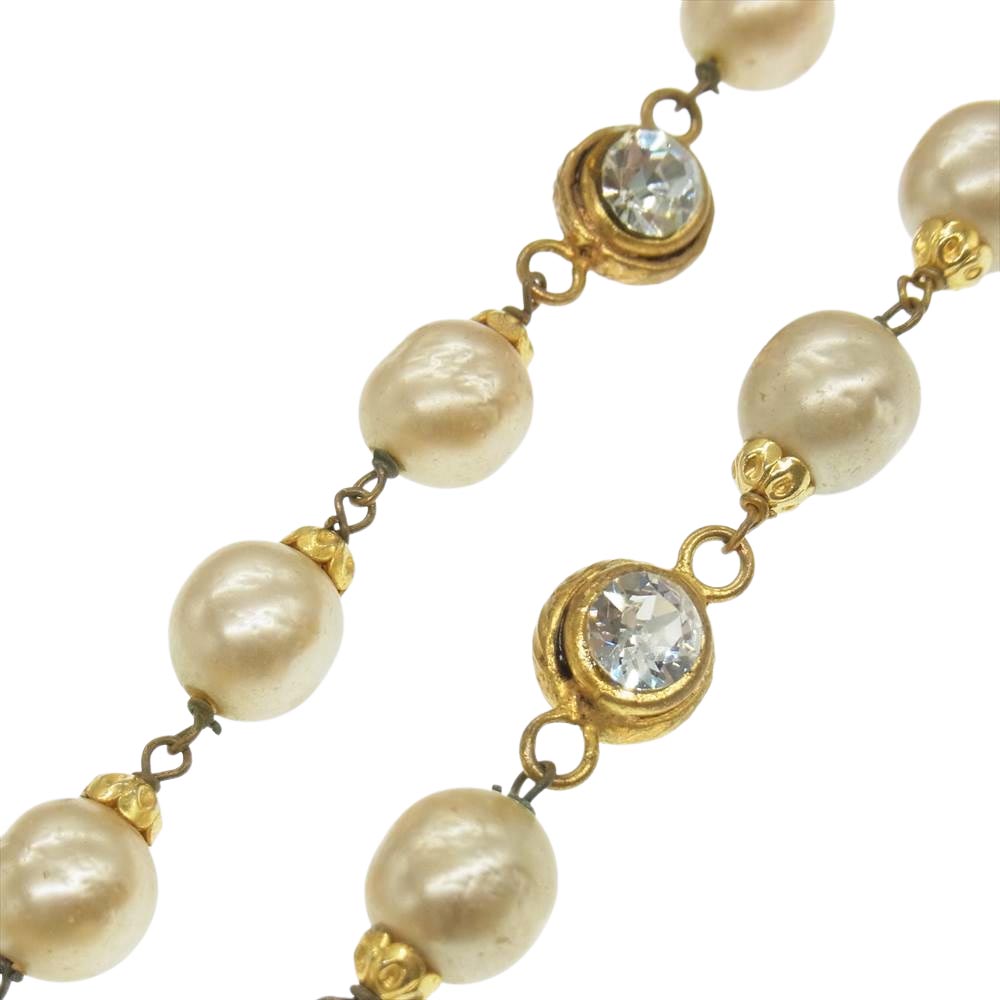 CHANEL シャネル ラインストーン フェイクパール ロング ネックレス ゴールド系【中古】