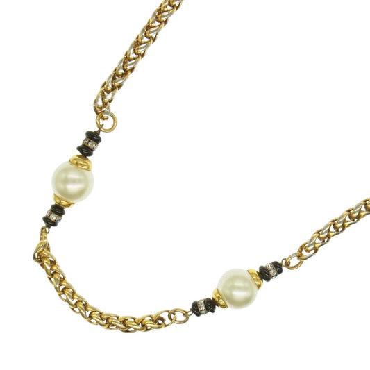 CHANEL シャネル フィイクパール ラインストーン ネックレス ゴールド系【中古】