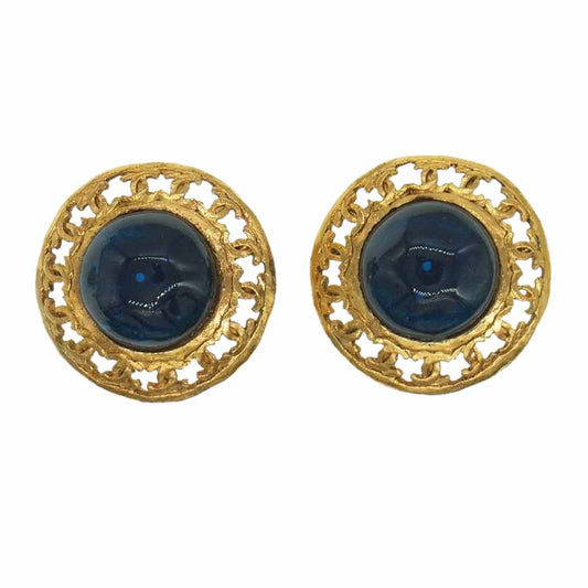 CHANEL シャネル 2 5 ココマーク カラーストーン イヤリング ブルー ブルー系【中古】