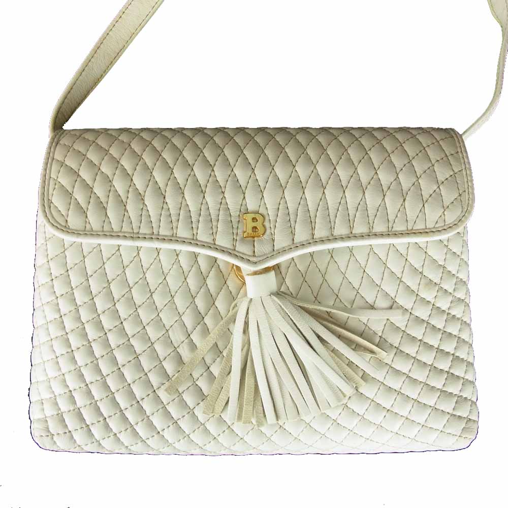 BALLY バリー ステッチ タッセル ショルダーバッグ ホワイト系【中古】