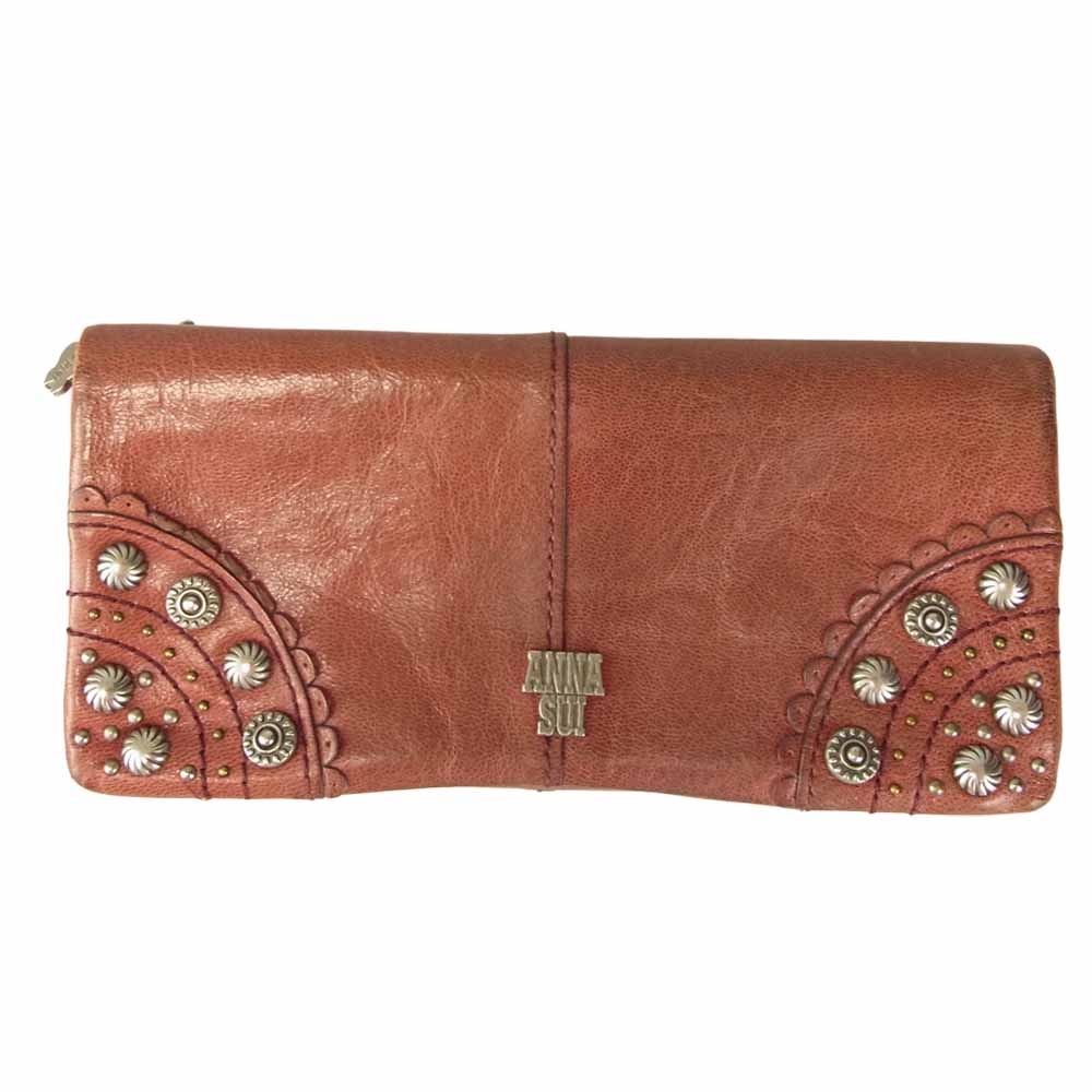 ANNA SUI アナスイ コンチョ スタッズ 二つ折り 長財布 エンジ系【中古】