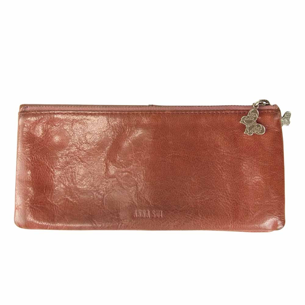 ANNA SUI アナスイ コンチョ スタッズ 二つ折り 長財布 エンジ系【中古】