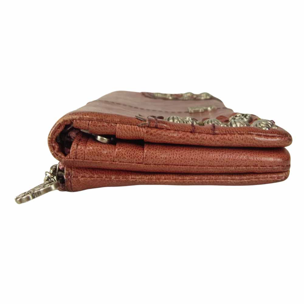 ANNA SUI アナスイ コンチョ スタッズ 二つ折り 長財布 エンジ系【中古】
