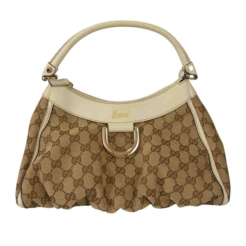GUCCI グッチ 190525 001013 アビーライン GGシマ レザー ショルダー ハンドバッグ ベージュ系【中古】