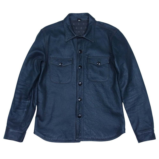 THE FLAT HEAD ザフラットヘッド ディアスキン レザー シャツ ブルー系 38【中古】