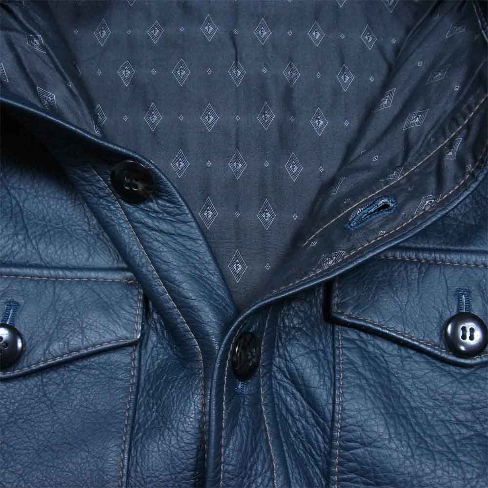 THE FLAT HEAD ザフラットヘッド ディアスキン レザー シャツ ブルー系 38【中古】