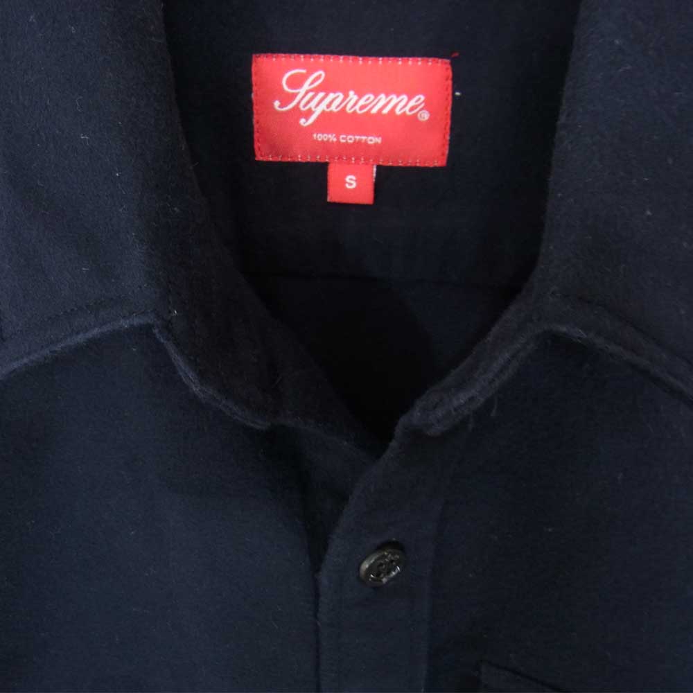 Supreme シュプリーム 13AW MOLESKIN NAVAL SHIRT モールスキン ミリタリー シャツ ネイビー ダークネイビー系 S【中古】
