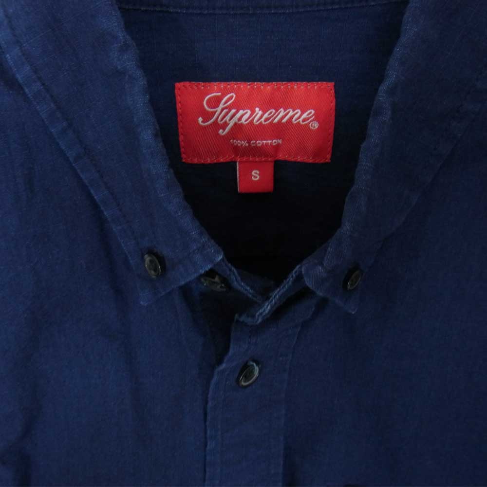 Supreme シュプリーム 13AW Selvedge Ripstop Shirt リップストップ ボタンダウン シャツ ネイビー インディゴブルー系 S【中古】