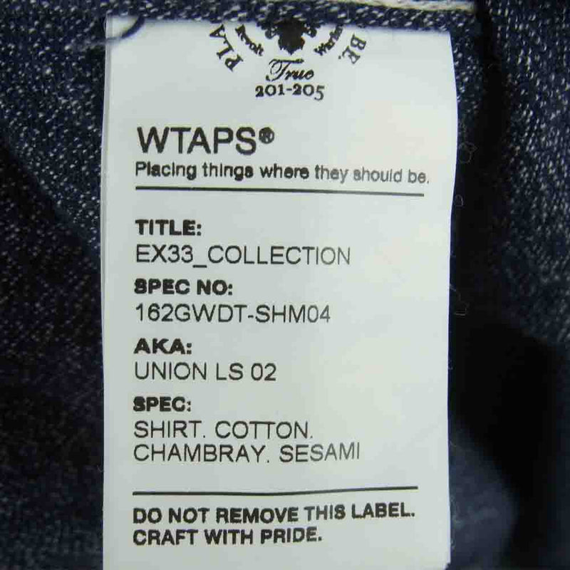 WTAPS ダブルタップス 16AW 162GWDT-SHM04 UNION LS SHIRT 長袖 シャツ コットン インディゴブルー系【中古】