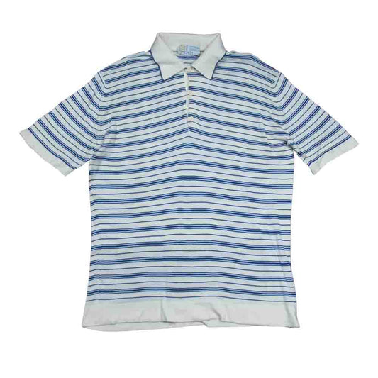 JOHN SMEDLEY ジョンスメドレー 英国製 ボーダー ニット ポロシャツ セーター ホワイト系 M【中古】