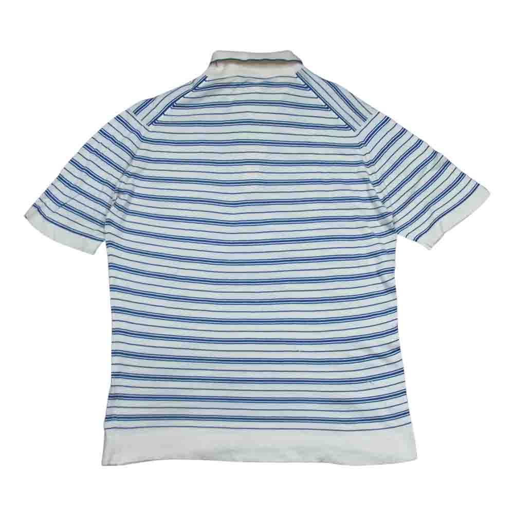 JOHN SMEDLEY ジョンスメドレー 英国製 ボーダー ニット ポロシャツ セーター ホワイト系 M【中古】