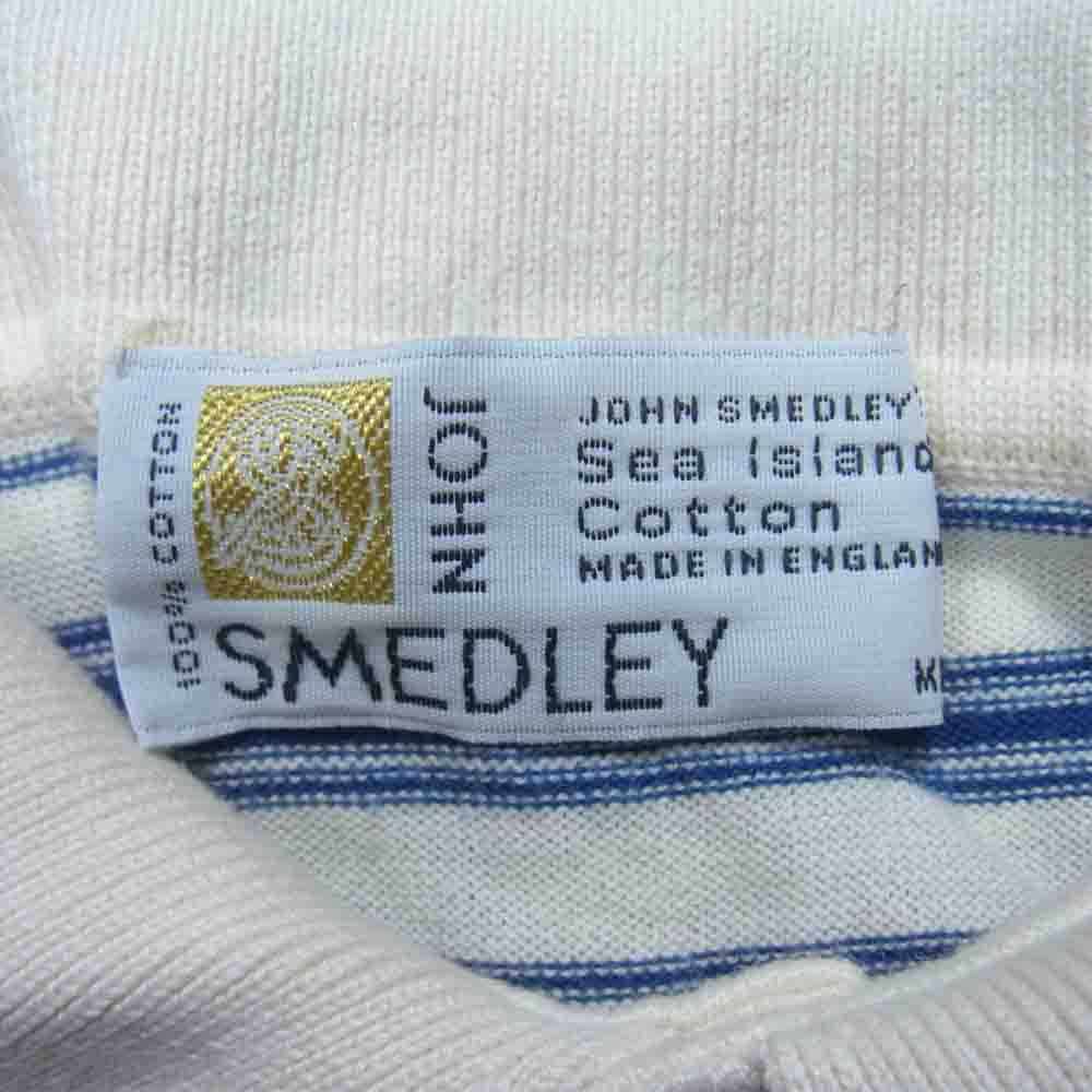 JOHN SMEDLEY ジョンスメドレー 英国製 ボーダー ニット ポロシャツ セーター ホワイト系 M【中古】
