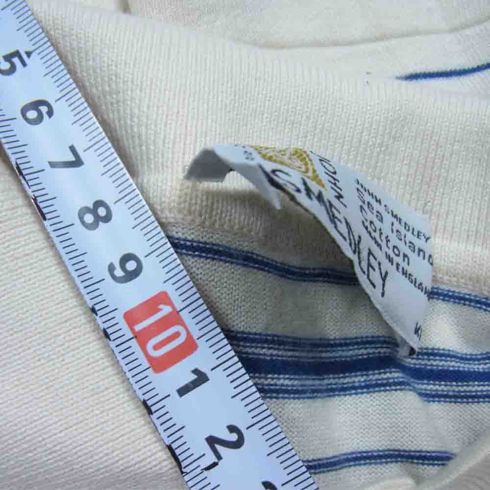 JOHN SMEDLEY ジョンスメドレー 英国製 ボーダー ニット ポロシャツ セーター ホワイト系 M【中古】
