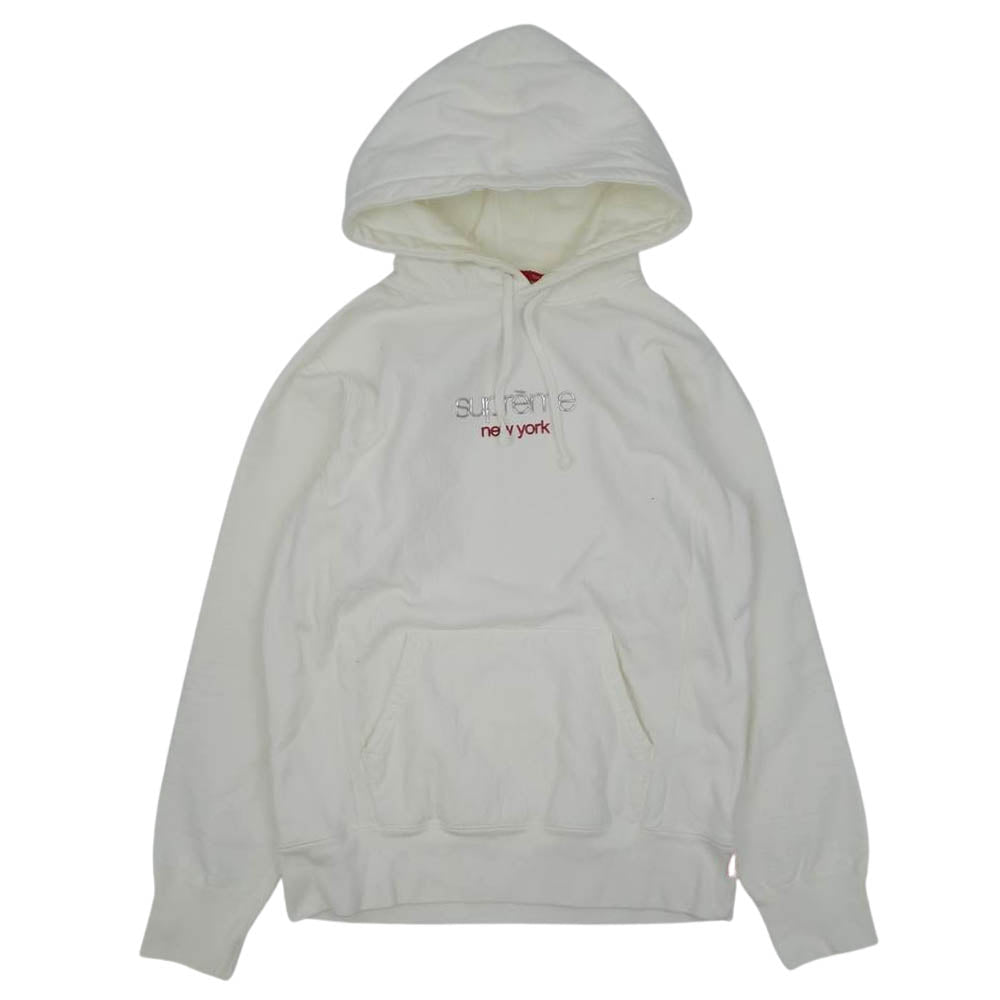 Supreme シュプリーム 16AW Chrome Classic Logo Hooded Sweat shirt クローム クラシック ロゴ パーカー ホワイト系 M【中古】