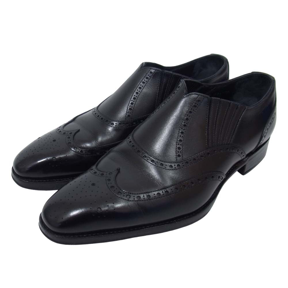 山陽山長 燕之介 サイドエラスティック ウィングチップ レザー シューズ ブラック系【中古】