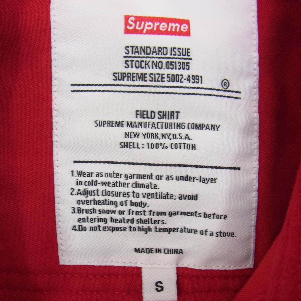 Supreme シュプリーム 15AW Moleskin Army Shirt モールスキン アーミー シャツ レッド レッド系 S【中古】
