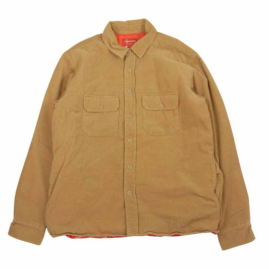 Supreme シュプリーム 17AW Corduroy Qualited Shirt コーデュロイ キルテッド シャツ ブラウン ベージュ系 S【中古】