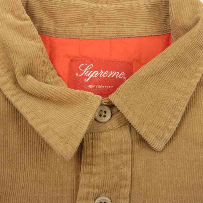 Supreme シュプリーム 17AW Corduroy Qualited Shirt コーデュロイ キルテッド シャツ ブラウン ベージュ系 S【中古】