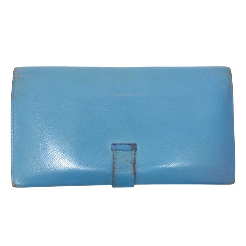 HERMES エルメス ベアンデュプリ □I刻印 シルバー金具 財布 ウォレット ブルー系【中古】