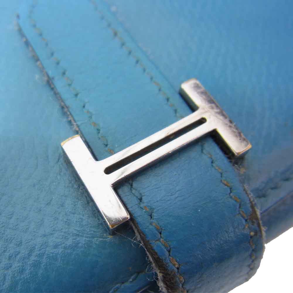 HERMES エルメス ベアンデュプリ □I刻印 シルバー金具 財布 ウォレット ブルー系【中古】
