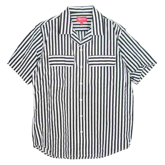 Supreme シュプリーム 14SS Striped Garage Shirt コットン ストライプ ワーク 半袖 シャツ ホワイト/ブラック S【中古】