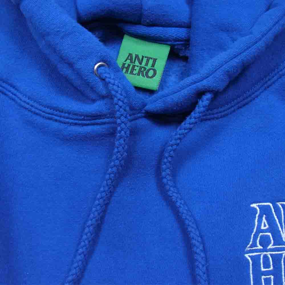 ANTI HERO アンチヒーロー フーディ ロゴ 刺繍 裏起毛パーカー ブルー系 L【中古】