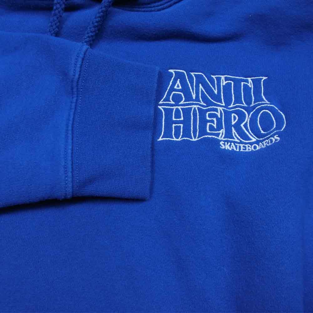 ANTI HERO アンチヒーロー フーディ ロゴ 刺繍 裏起毛パーカー ブルー系 L【中古】