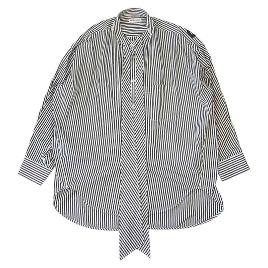BALENCIAGA バレンシアガ バレンシアガジャパンタグ 520497 TDM09 バックロゴプリント ニュースイング ストライプ 長袖 シャツ ブラック系 ホワイト系 36【美品】【中古】