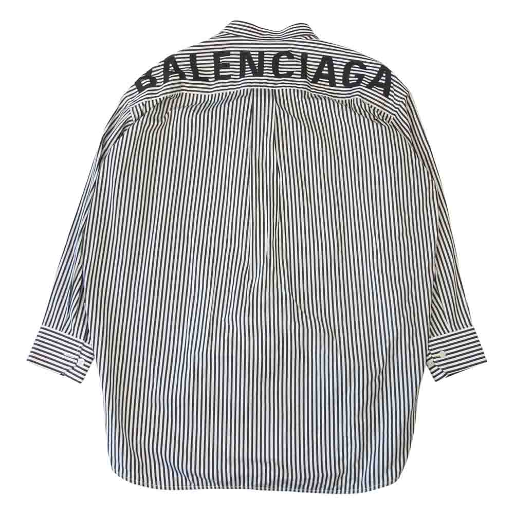 BALENCIAGA バレンシアガ バレンシアガジャパンタグ 520497 TDM09 バックロゴプリント ニュースイング ストライプ 長袖 シャツ ブラック系 ホワイト系 36【美品】【中古】